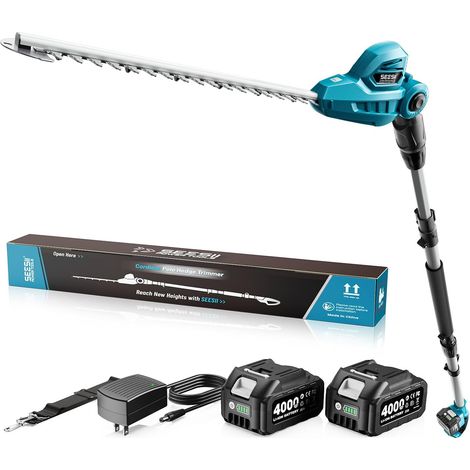 20V Taille Haie Batterie Télescopique, Lame 40 cm, 2 Batteries 4,0Ah 2,1-2,6 m Télescopique, Coupe max 16 mm, Puissance 600W, Tête orientable à 135°, 2400 SPM, Bandoulière, Structure monobloc (1/5)