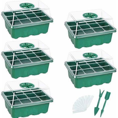 lucky-88 Bac À Semis 12 Trous Mini Serre Pour Semis Avec Dôme D'Humidité Réglable Propagateur Jardin Pour Démarrage Et Croissance Semence, Germination Serre Durables, Lot De 5 (1/5)