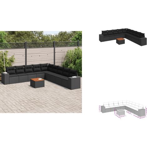 Salon de jardin 10 pcs avec coussins noir résine tressée - Ensemble Salon De Jardin - Meuble Extérieur - Jardin Design - Mobilier De Jardin - Chaise Lounge (1/3)