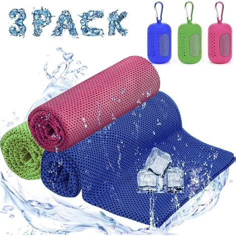 Serviette rafraîchissante, lot de 3, serviettes de sport en microfibre, rafraîchissantes et à séchage rapide pour un effet rafraîchissant instantané, serviette glacée, idéale pour le fitness, le sport