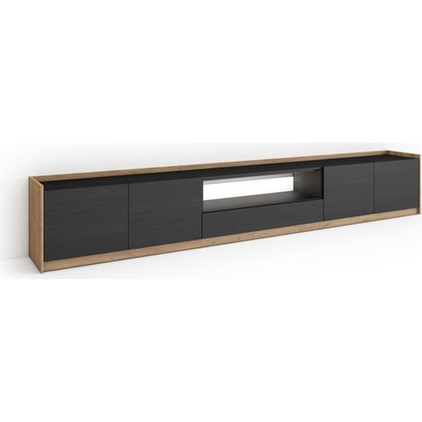 Skraut Home - TV-Schrank, Lowboard, für Wohnzimmer und Esszimmer, 310x37x50cm, Für TV-Geräte bis zu 80", LED, Moderner Stil, Schwarz Eiche (1/5)