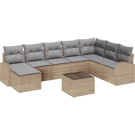 Maison Exclusive - Ensemble de canapé de jardin 9 pcs Beige Poly rotin (1/5)