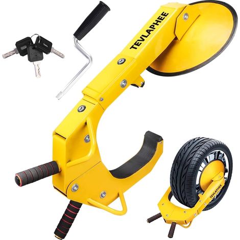 Antivol de roue de voiture, antivol de pneu, anti-vol, griffe de roue de remorque, serrure, griffe de stationnement pour voitures, camions, SUV (Collier de roue à double verrouillage) Jaune (1/5)