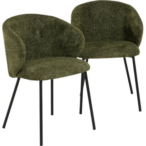 Chaise avec accoudoirs ronds en tissu vert et pieds en métal Cléa (lot de 2) (1/5)