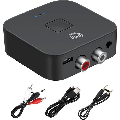 Recepteur Audio Bluetooth 5.0 - Adaptateur RCA avec NFC - Pour Enceintes Filaire - Portée 20 M - Noir - 1 Pièce (1/5)