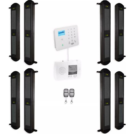 Ultra Secure – Kit avancé alarme périmétrique GSM 2G+3G+4G – 4 jeux de barrières infrarouges solaires 900 mètres – Détection double faisceaux – Installation rapide (1/5)