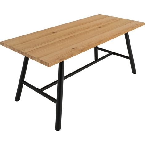 Louie Indoor Dining Table (Pack of 2) - Wood Variant/Metal - L89 x W200 x H76 cm - Tawny/Black - Flat Pack