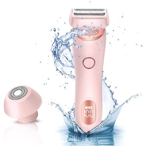 Rasoir Électrique Femme, Épilateur 2 en 1 pour Jambes Bras Visage Maillot, Tondeuse Bikini Sans Fil avec Tête Amovible, Indolore, IPX7 Imperméable, Usage Humide et Sec, Rose (1/5)