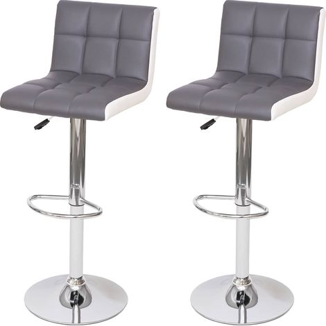Set 2x sgabelli regolabili girevoli lounge HHG-232 ecopelle base cromata grigio bianco (1/5)