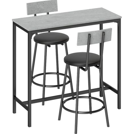 Tavolo bar 100x40x90,5 cm in legno ingegnerizzato grigio con 2 sgabelli – MEUBLIV (1/5)