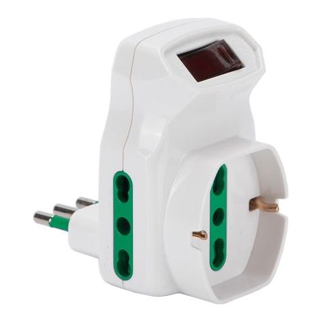 FANTON 87317 Adattatore triplo da spina piccola 10A a 2 prese bipasso 16A - 1 presa bipasso schuko con interruttore (1/5)
