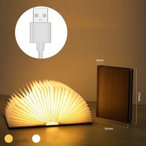 Lampe de lecture pliable en forme de livre, en noyer noir (grand modèle), avec LED 3D. (1/5)