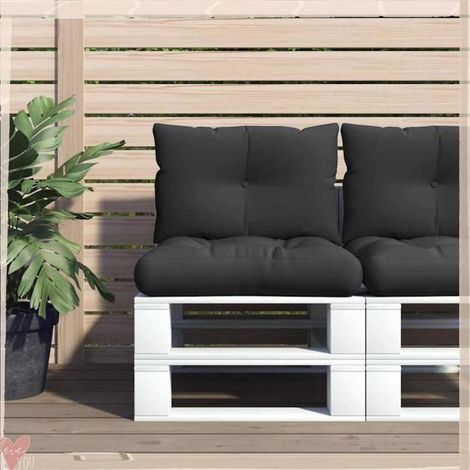 Coussin de palette - VINGVO - Noir tissu - Lot de 2 - Polyester résistant UV - Rembourrage fibres creuses (1/5)