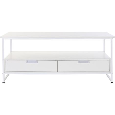 Table basse en bois MDF et métal coloris blanc - longueur 110 x profondeur 55 x hauteur 46 cm -PEGANE- (1/5)