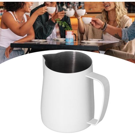 Latte-Art-Becher aus Edelstahl 304 mit Teflon-Ausgießer, weißer Kaffee-/Milchmixer (1/5)
