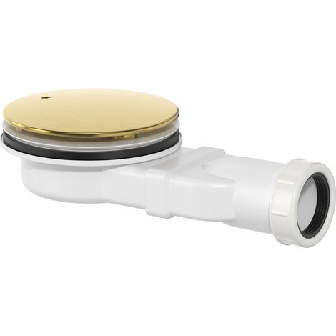 90mm Slim Shower Tray Waste Trap Brushed Brass Vented Cover Easy Clean Bathroom