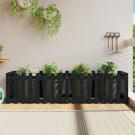 Hochbeet Latten-Design Schwarz 200x50x50 cm Massivholz Kiefer