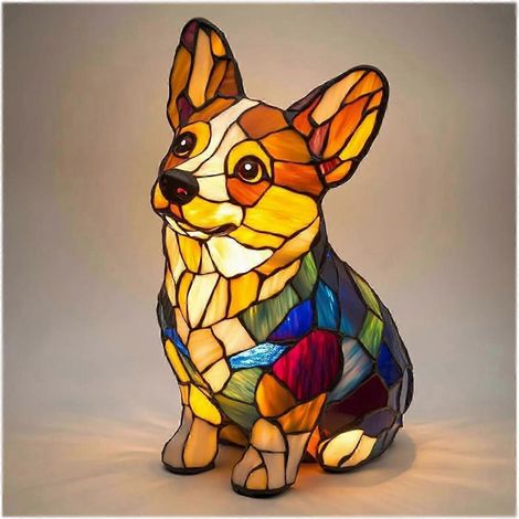 Nouvelle série Chien - Ornements en résine - Veilleuse LED - Statuette animale artistique - Lampe de table créative pour la maison ou le bureau - Taille : Corgi (assis)