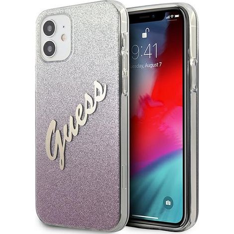 Funda rígida rosa/rosa con purpurina degradada para iPhone 12 mini de 5,4 pulgadas de Guess GUHCP12SPCUGLSPI (1/5)