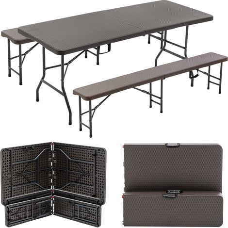 Klapp-Picknicktisch 180 cm mit 2 Bänken, 3-teiliges Set aus HDPE, braun (1/5)