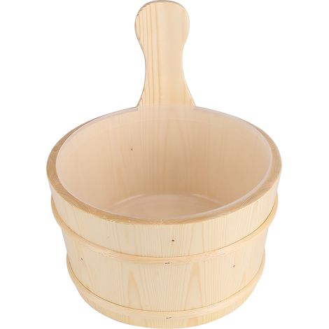 Ensemble seau et louche de salle de bain en bois naturel pour sauna, spa et bain. (1/5)