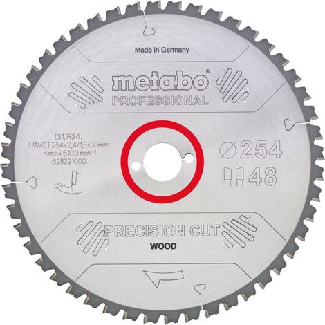 METABO Sägeblatt "precision cut wood - professional", 254x2,4/1,8x30, Z48 WZ 5° neg. (628221000) (1/4)
