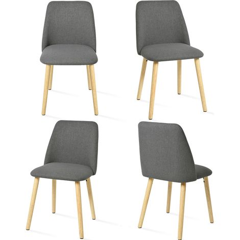 Goeurvant Moderne Minimalistische Esszimmerstühle mit Atmungsaktivem Bezug und Massivholzbeinen - 4er Set - Grau