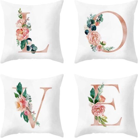 BUNTHAUS Lot de 4 taies d'oreiller décoratives 45x45 cm, taies d'oreiller alphabet taie d'oreiller carrée taies d'oreiller en microfibre de polyester (1/5)