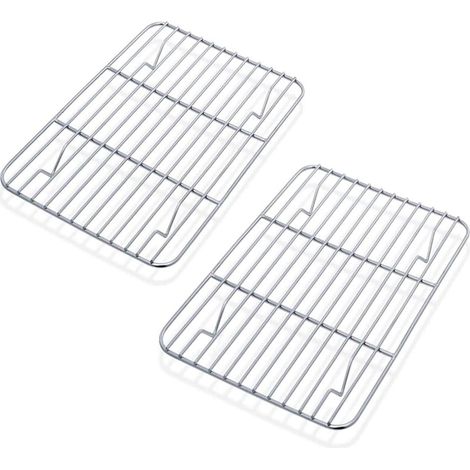 Lot de 2 grilles de refroidissement, 100 % acier inoxydable, épaisses, grillades de refroidissement, rectangulaires pour cuisson, rôtir, grillades de refroidissement – 21,5 x 16 x 2 cm, saines (1/5)