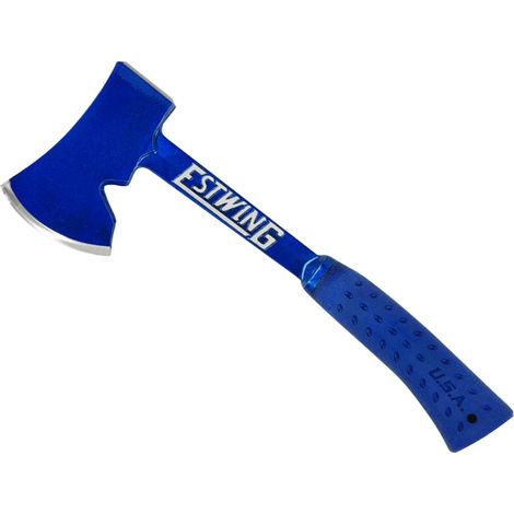 Estwing E6/25A Vinyl Grip Campers Axe with Blue Powder Coat, Shock Reduction Handle, Notch, and Sheath