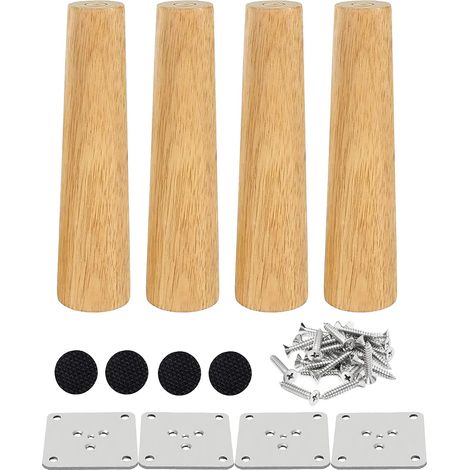 Set of 4 Wooden Furniture Legs 20 cm Bed Leg Right Coffee Table Leg Kitchen Furniture Legs Walnut Finish with Installation Accessories for Armchair, Bedside Table, Wardrobe, Drawer etc (1/5)