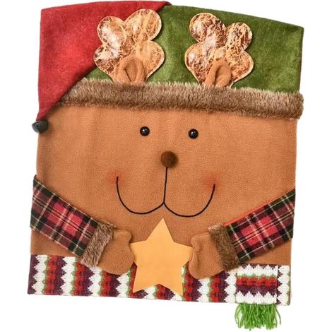 Housse De Dos De Chaise - Lin - 54 X 48 Cm - Pour Salle À Manger Cuisine - Motif Renne De Noël - 1 Pièce (1/5)