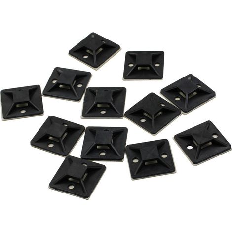 100x Bases auto-adhesives 25x25 mm pour attaches de cable Noir (1/3)