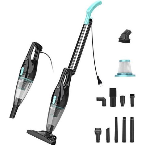 INSE Aspirateur Balai, Aspirateur à Main 2 en 1 sans Sac avec Fil, 9 Accessoires Bricolage, Léger et Portable pour Maison, Cuisine,