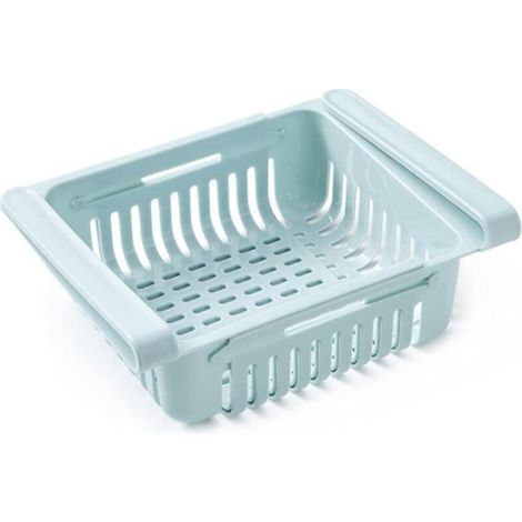 Confezione da 2 organizer per cassetti del frigorifero per ripiani - Organizer da cucina regolabile con contenitore scorrevole (blu, 20,5 x 16,5 x 8,3 cm)