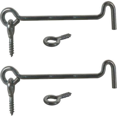 – Lot de 2 crochets d'arrêt avec vis à œillet 3,3x60mm – Acier argenté – Pour fermeture porte bois contrevent – Crochet attache verrou (1/2)