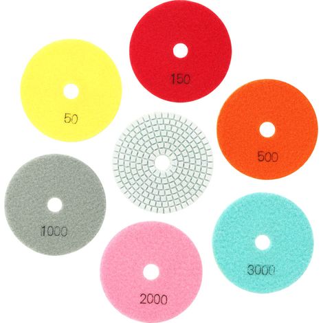 Lot de 7 disques de polissage en résine effet marbre, disques abrasifs doux pour pierre, céramique et verre, diamètre 100 mm (1/5)