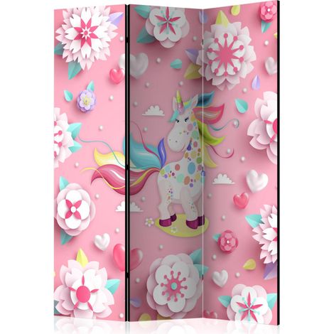 Paravent 3 Volets "Unicorn on Flowerbed" 135x172cm (1/2)