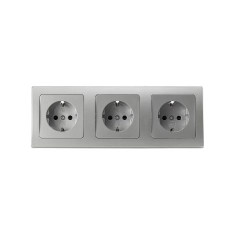 DELPHI Starter 3 Steckdosen + 3-fach Rahmen, silber, 250V, 16A (1/5)