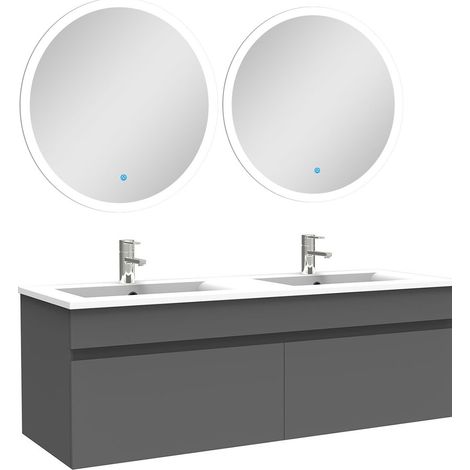 Ensemble meubles Salle de Bain double vasque 120cm + miroir lumineux Anthracite