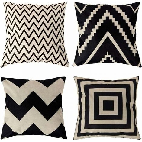 4 Pcs Housses de Coussin 45 x 45 cm, Carré Décoratif Taie d'oreiller Canapé Housse Coussin Noir et Blanc Imprimé Motif Animal Lin Décoration Maison (1/5)