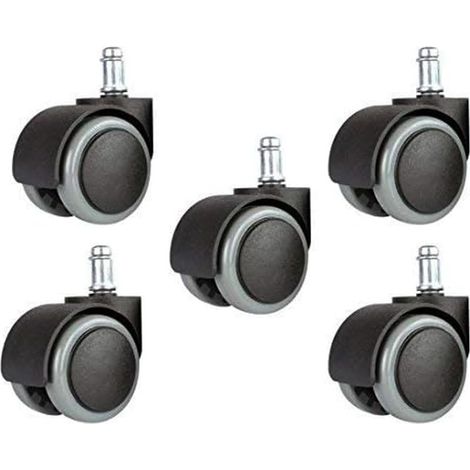 Roue de Rechange Universelle 5 Pièces pour Chaises de Bureau, 5.1 cm, Taille Standard, Noir et Gris (1/5)