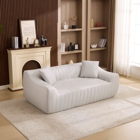 2-Sitzer Sofa mit dicken Polstern, vertikale Steppung, Funktionsstoff, 187x95x80 cm, Weiß (1/5)