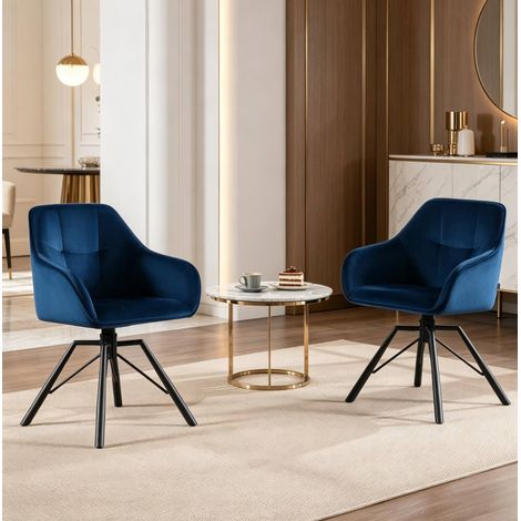 360° drehbarer Esszimmerstuhl aus blauem Samt, 58,5 x 82,5 x 54,5 cm, 2er-Set HAVRYA (1/5)