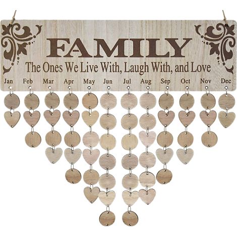 Calendrier mural en bois pour anniversaires, fêtes, décoration maison, calendrier artisanal suspendu (sachet) JM01047 taille unique (1/5)