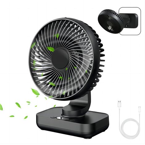MERTTURM Rechargeable Ventilateur de Bureau 4000mAh Batterie, Ventilateur de Table Portable Silencieux Mini, Automatique Osciller, 4 Vitesses pour Bureau Maison Camping-Noir (1/5)