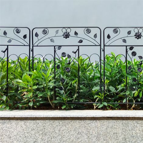 Gartenzaun Metall 5 Zaunelemente 60 x 80 cm , Beetzaun Set Steckzaun DIY Beeteinfassung Dekozaun Zaun schwarz