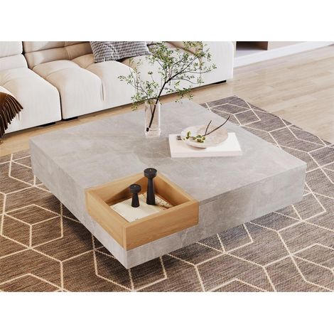 Kérian Table basse table de salon avec boîte de rangement amovible, aspect béton et bois, 72 × 72 × 30 cm (1/5)
