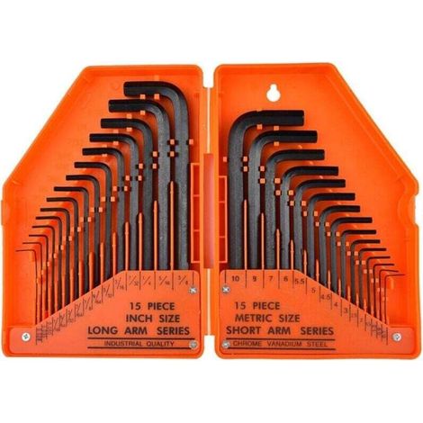 Lot de 30 clés Allen en forme de L avec embouts chanfreinés SAE 0,028-3/8" métrique 0,7 à 10 mm (1/5)
