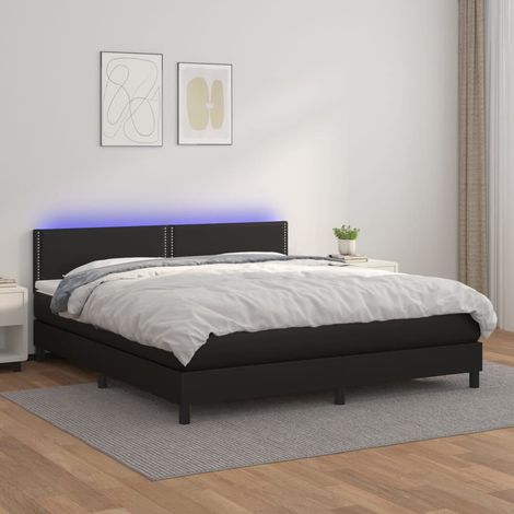 Boxspringbett mit Matratze & LED Schwarz 180x200 cm Kunstleder (1/5)